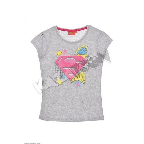 Tee Shirt Fille Superwoman Manches Courtes avec Fronces